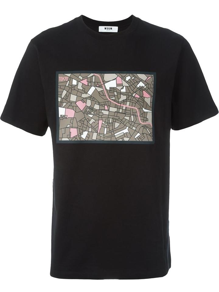 Msgm Front Print T-shirt, Men's, Size: M, Black, Cotton