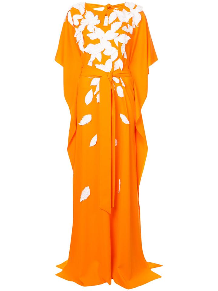 Oscar De La Renta Leaf-appliquéd Caftan - Yellow & Orange