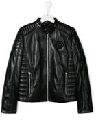 Philipp Plein Junior Teen Leather Biker Jacket - Black