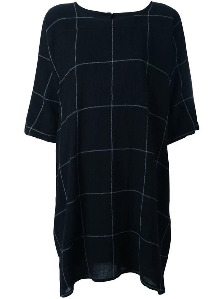 Ymc Grid T-shirt Dress, Women's, Size: 10, Black, Cotton/viscose/wool