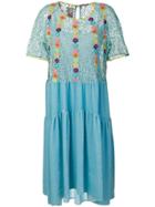 Antonio Marras Floral-embroidered Flared Dress - Blue