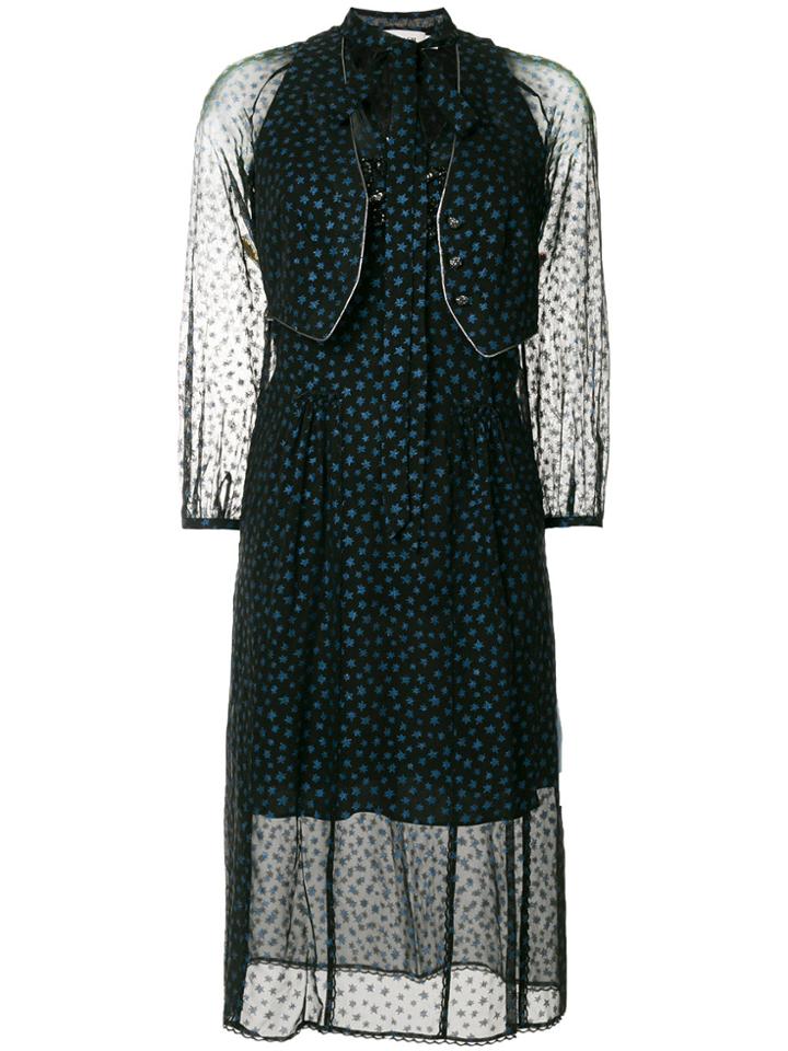 Coach Star Print Pussy Bow Dress - Black