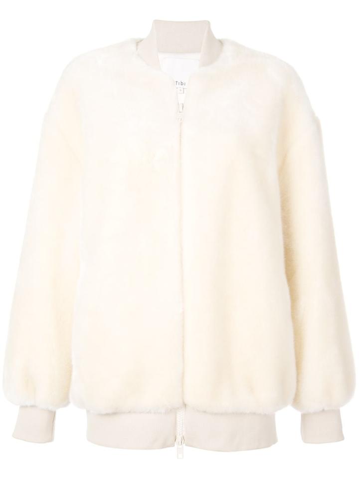 Tibi Faux Fur Track Jacket - White