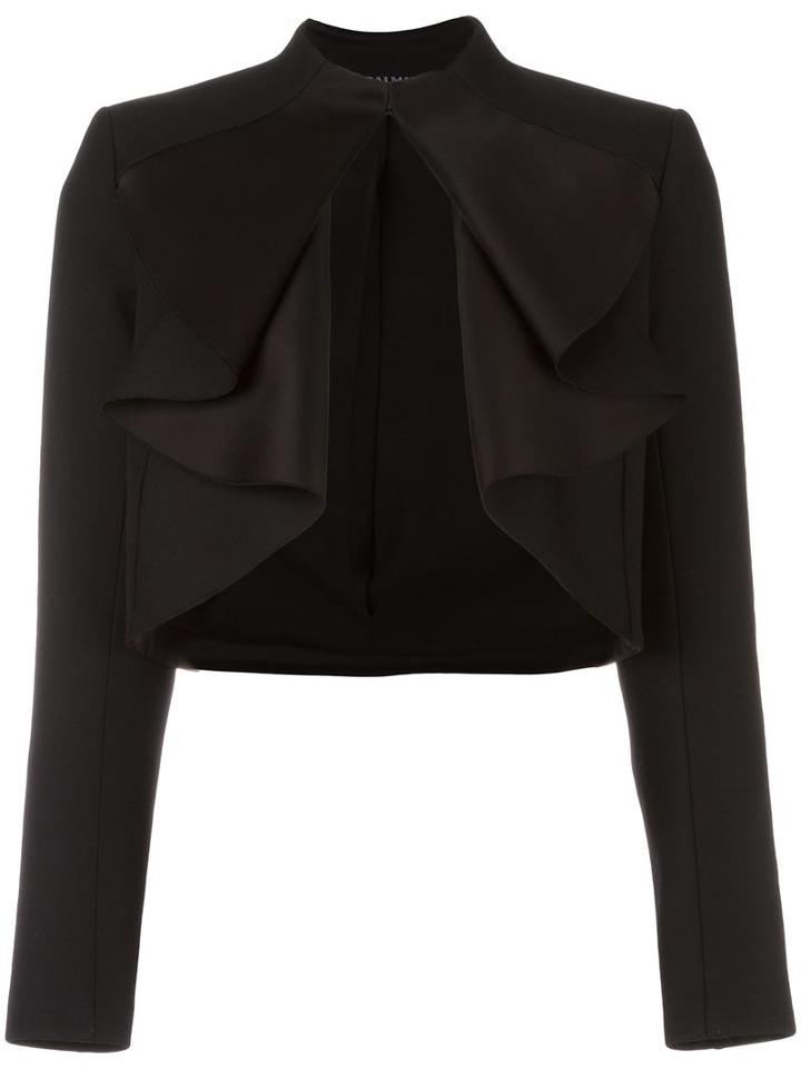 Balmain Ruffled Jacket, Women's, Size: 42, Black, Wool/viscose/cotton