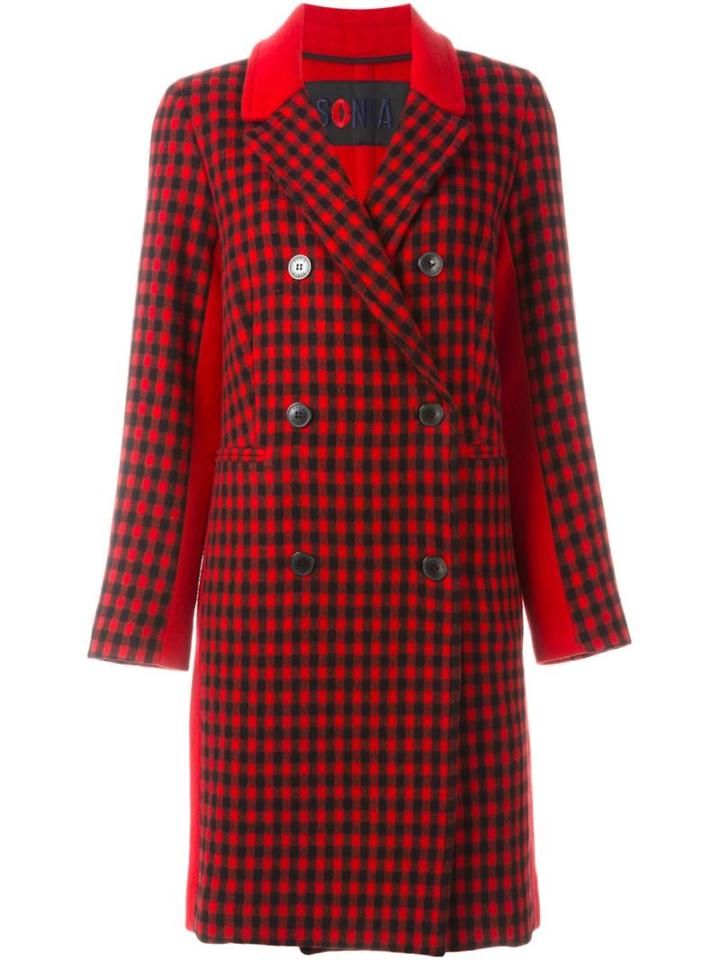 Sonia By Sonia Rykiel Double Breasted Checked Coat, Women's, Size: 40, Red, Cotton/polyamide/polyester/virgin Wool