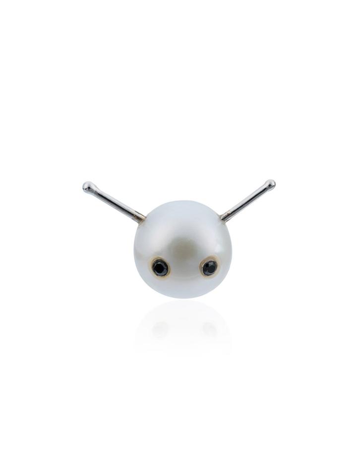 Yvonne Léon White Gold Bug Pearl Stud With Black Diamonds - Metallic
