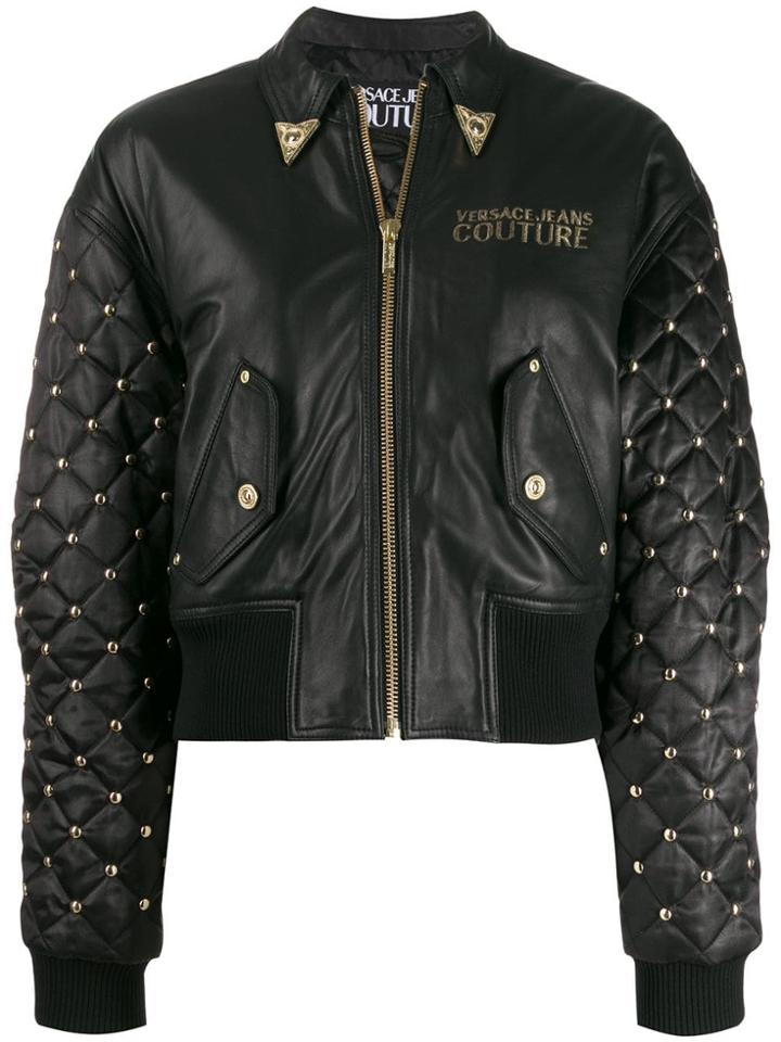 Versace Jeans Embroidered Leather Jacket - Black