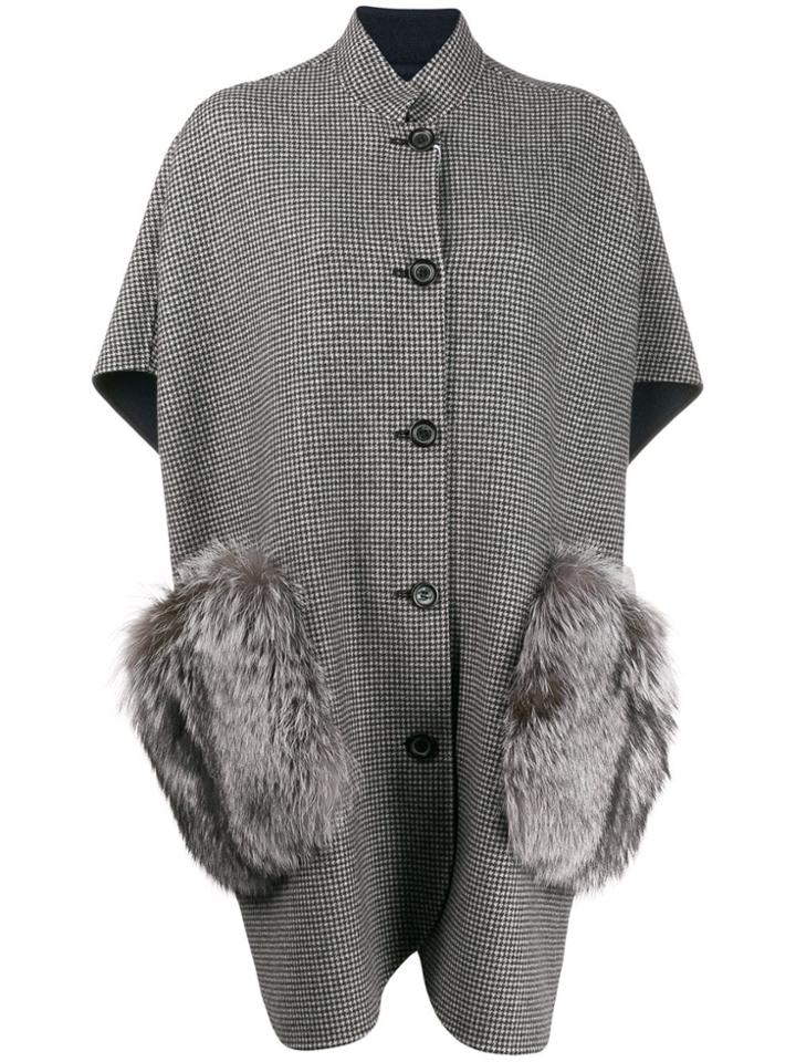 Liska Button Down Cape Coat - Grey