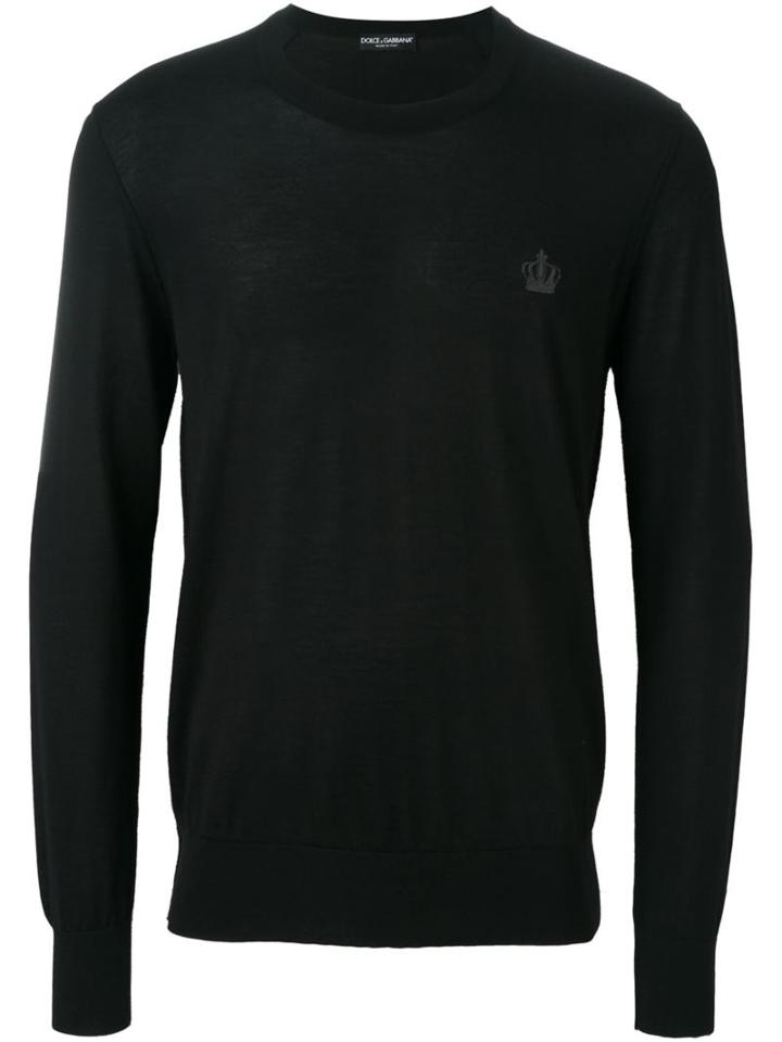 Dolce & Gabbana Embroidered Crown Jumper, Men's, Size: 50, Black, Cashmere