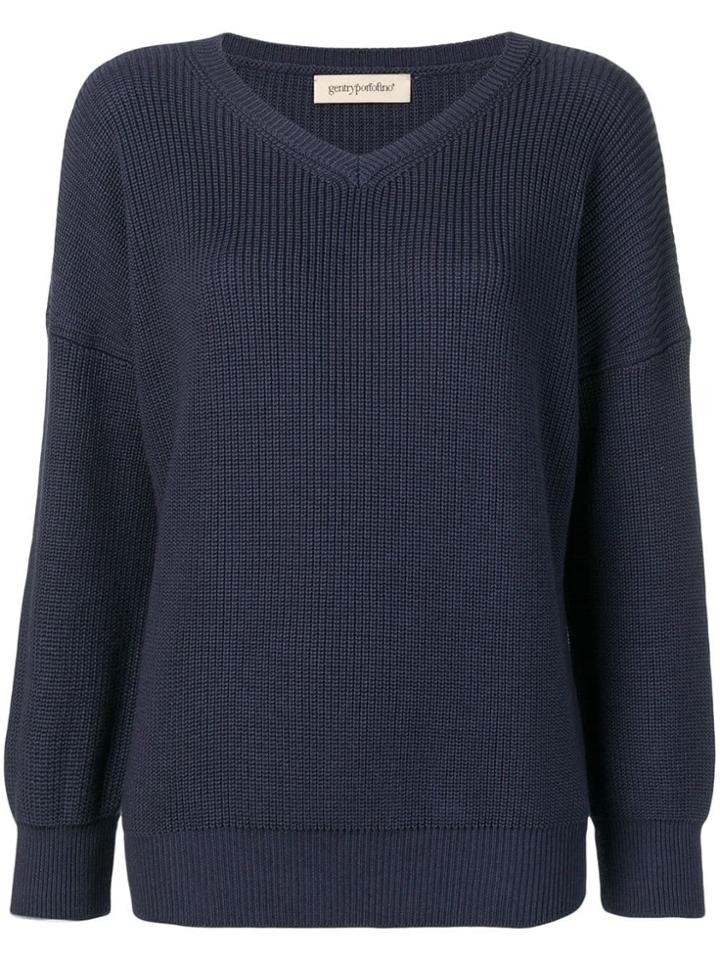 Gentry Portofino V-neck Jumper - Blue