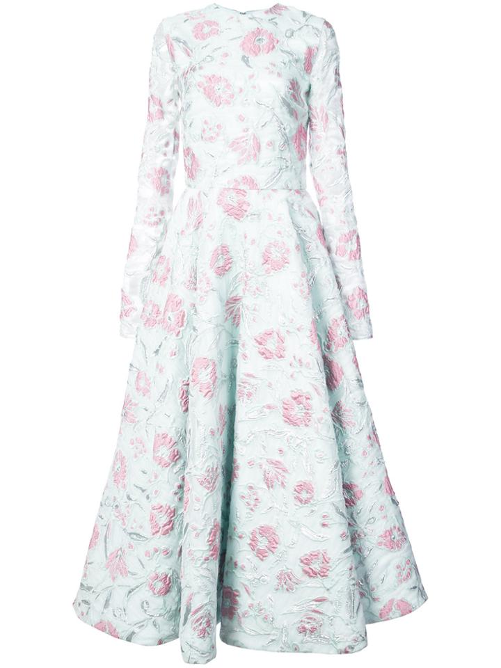 Christian Siriano Floral Print Flared Dress - Green