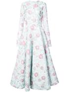 Christian Siriano Floral Print Flared Dress - Green