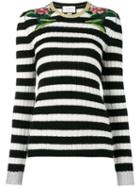 Gucci - Embroidered Stripe Top - Women - Viscose/cashmere/wool/metallic Fibre - L, Black, Viscose/cashmere/wool/metallic Fibre