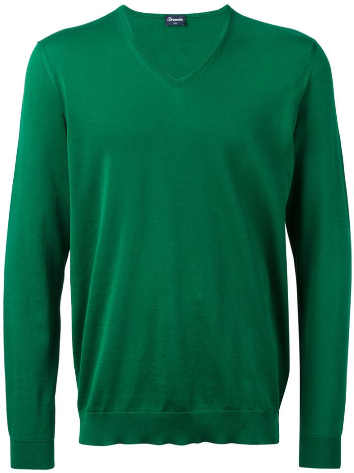 Drumohr V-neck Jumper, Men's, Size: 52, Green, Cotton