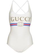Gucci Logo Front Swimsuit - Nude & Neutrals