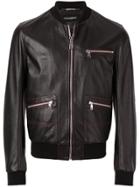 Dolce & Gabbana Contrast Stitched Leather Bomber Jacket - Black