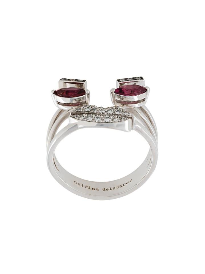 Delfina Delettrez Face Detail Embellished Ring - Metallic