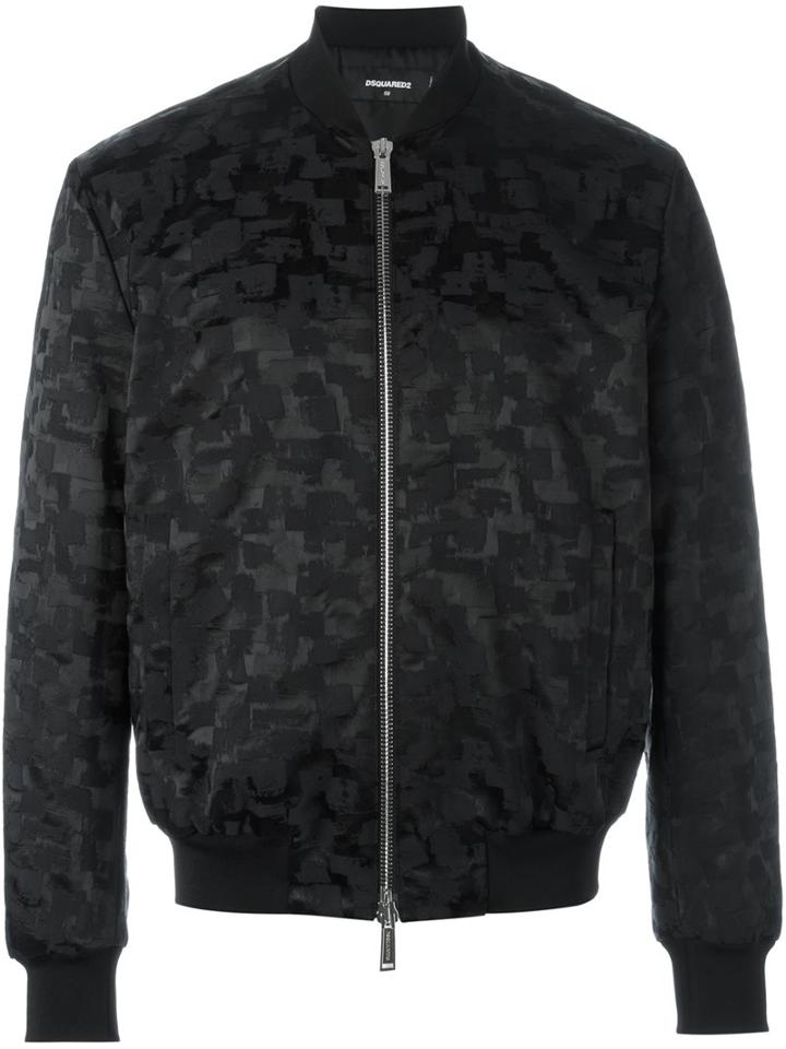 Dsquared2 Smudge Pattern Bomber Jacket, Men's, Size: 48, Black, Polyester/polyamide/spandex/elastane/viscose