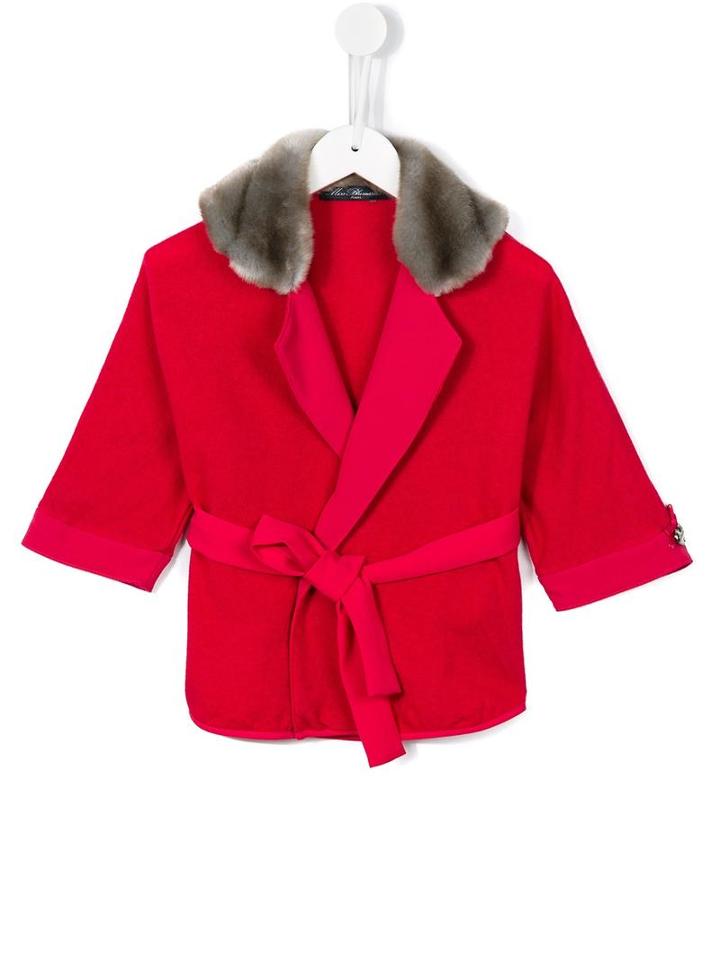 Miss Blumarine Faux Fur Collar Belted Jacket, Girl's, Size: 8 Yrs, Red