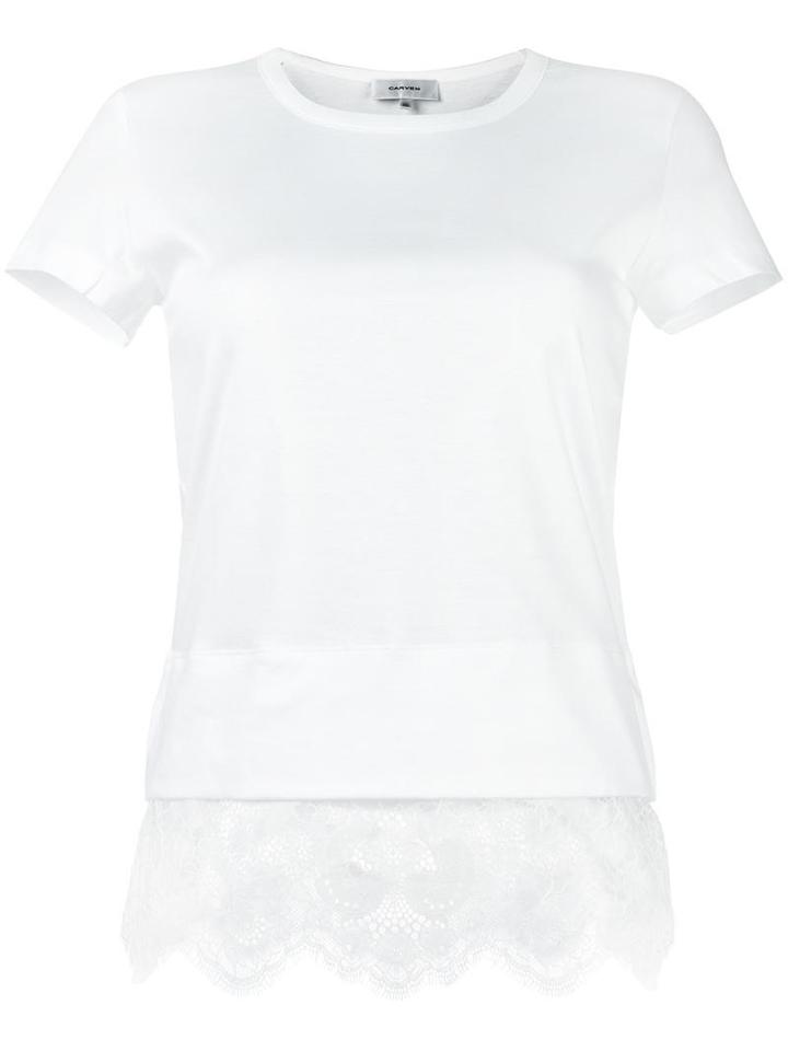 Carven Lace Trim Blouse, Women's, Size: Large, White, Cotton