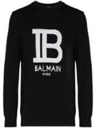 Balmain Intarsia Knit Logo Jumper - Black