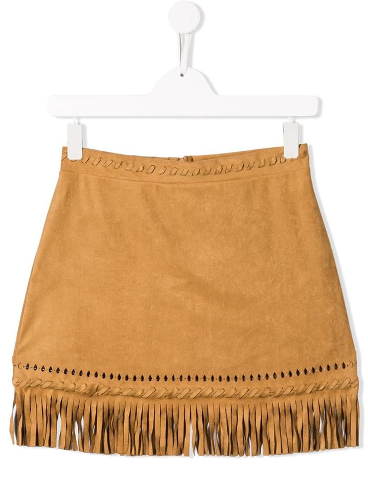 Alberta Ferretti Kids Teen Fringed Mini Skirt - Neutrals