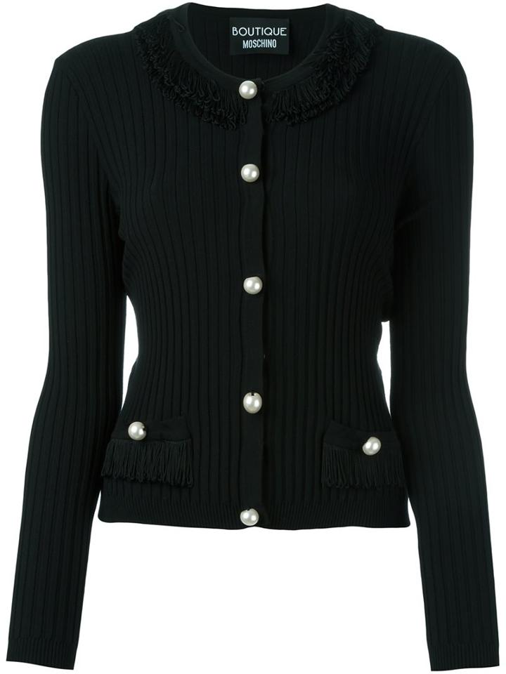 Boutique Moschino Ribbed Cardigan, Women's, Size: 44, Black, Polyester/rayon/wool