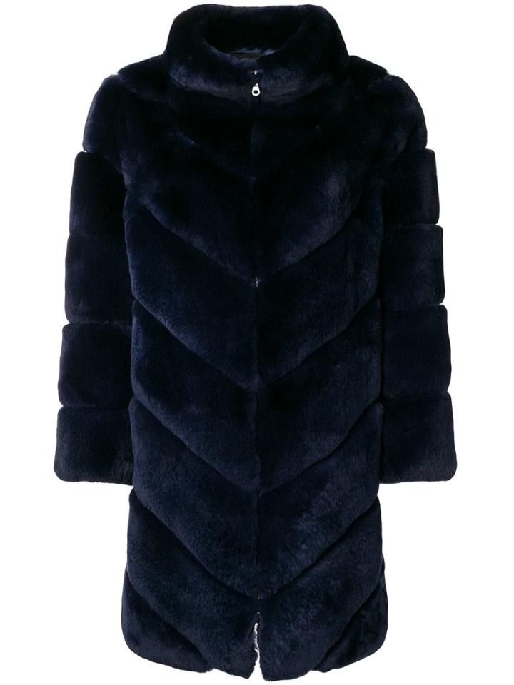 Liska Zipped Midi Coat - Blue
