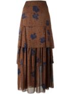 See By Chloé Floral Print Maxi Skirt, Women's, Size: 36, Brown, Silk/cotton