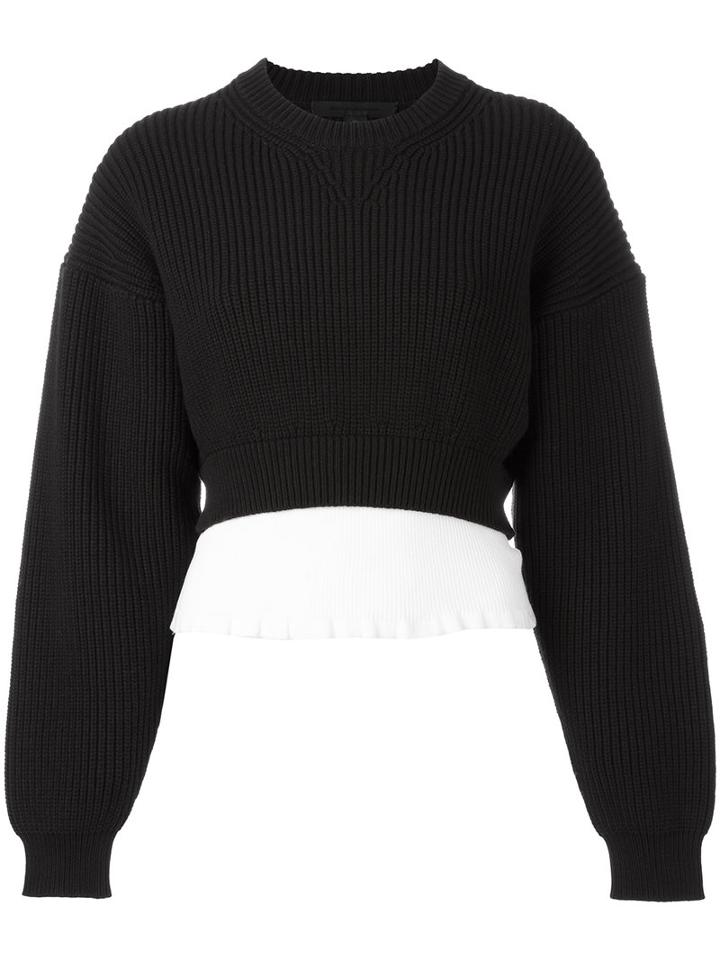 Alexander Wang Frill-hem Knitted Top, Women's, Size: Xs, Black, Cotton/nylon