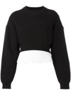 Alexander Wang Frill-hem Knitted Top, Women's, Size: Xs, Black, Cotton/nylon