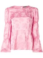 Alexa Chung Textured Floral Ruched Long Sleeve Blouse - Pink & Purple