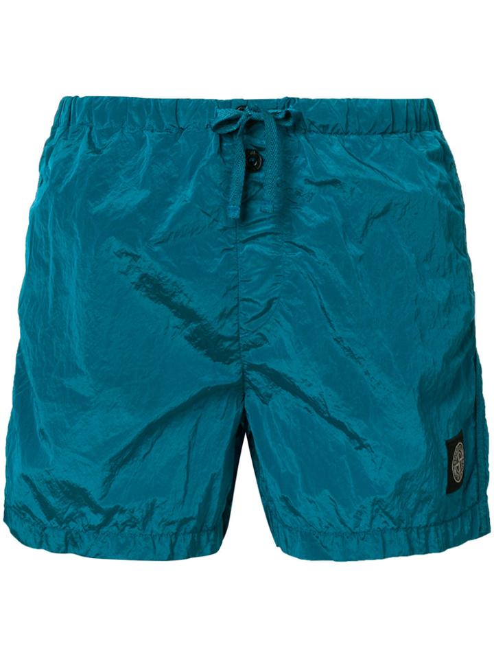 Stone Island Logo Patch Swim Shorts - Blue