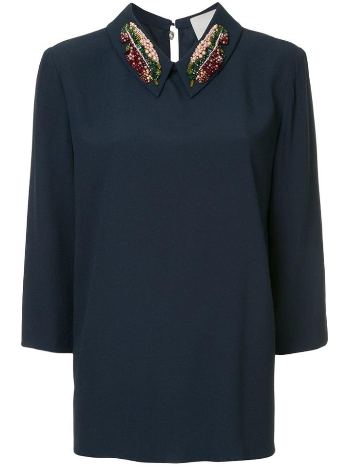 Ingie Paris Embellished Collar Blouse - Blue