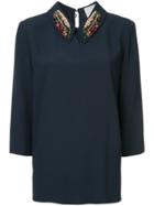 Ingie Paris Embellished Collar Blouse - Blue