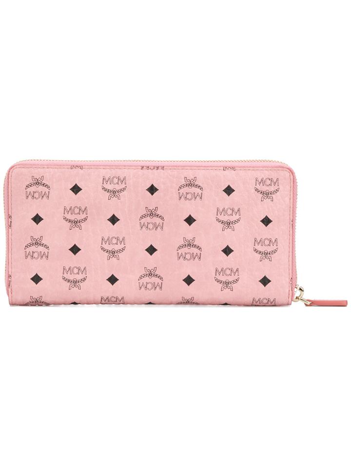 Mcm Logo Print Zip Around Wallet - Pink & Purple
