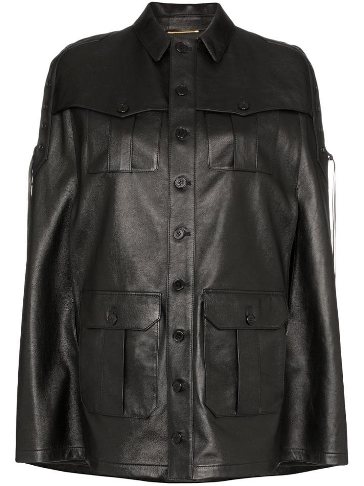Saint Laurent Lace-up Detail Cape Jacket - Black