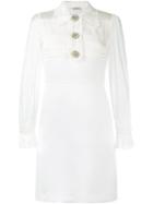 Miu Miu Long Sleeved Dress With Jewel Buttons, Women's, Size: 46, White, Silk/virgin Wool/metal/glass