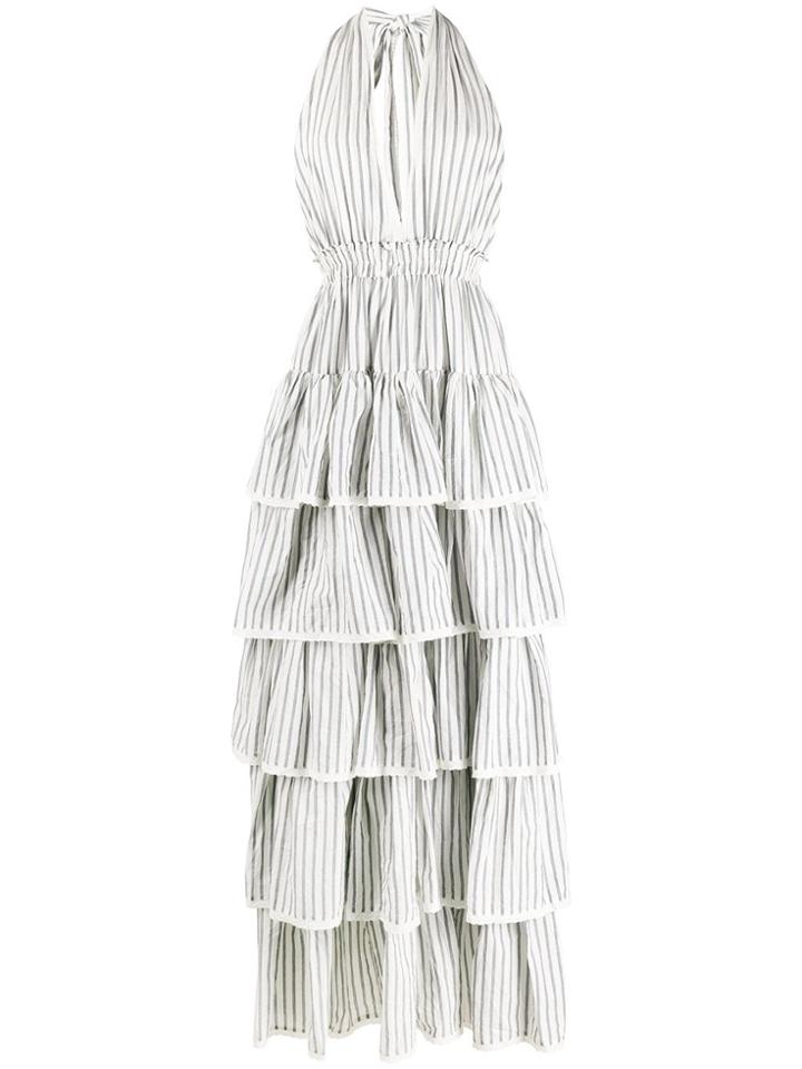 Love Shack Fancy Striped Ruffled Dress - White