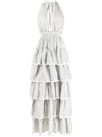 Love Shack Fancy Striped Ruffled Dress - White