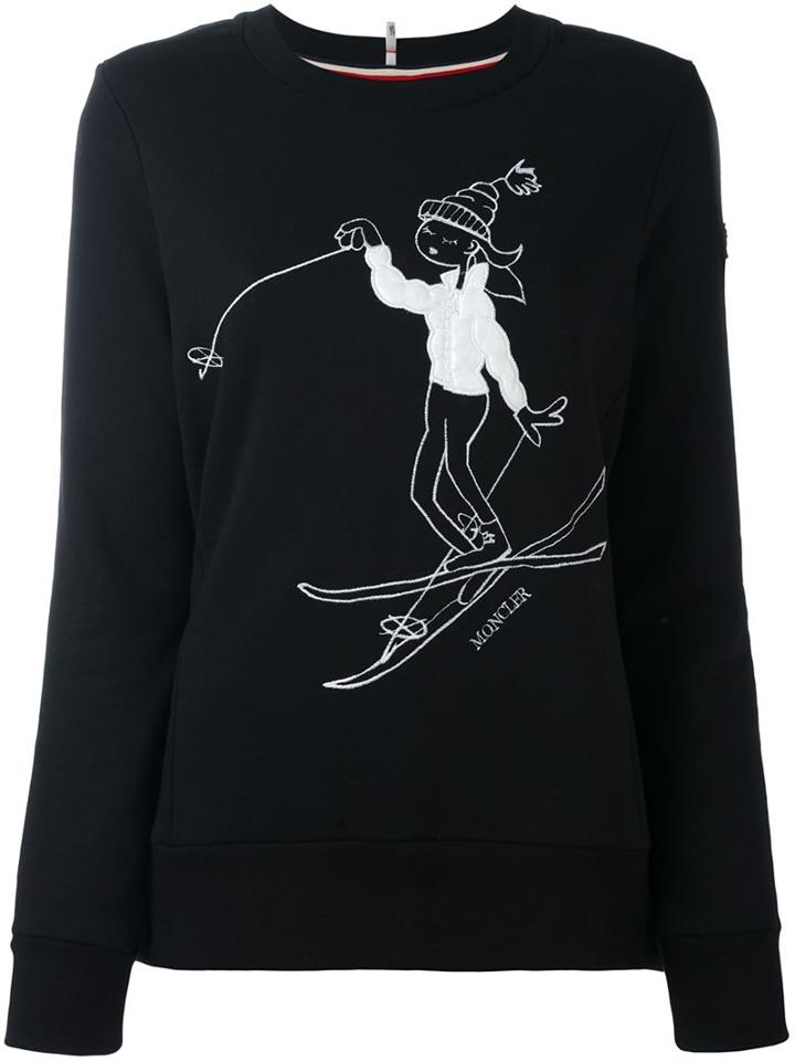 Moncler Grenoble Ski Motif Embroidered Sweatshirt, Women's, Size: Small, Black, Cotton/polyamide