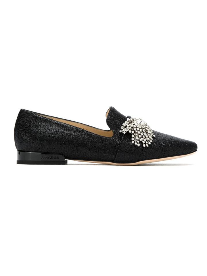 Jimmy Choo Jimmy Choo Jaidaflatuwp Black/crystal Leather/fur/exotic