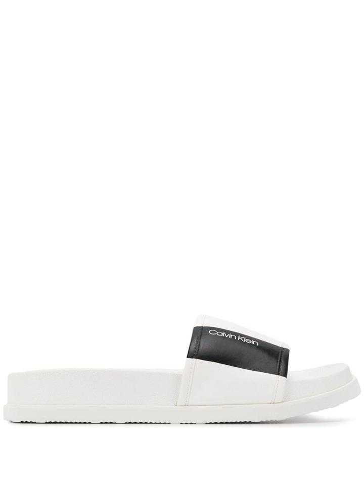 Calvin Klein Logo Block Slides - White