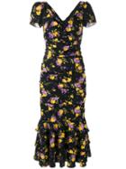 Dolce & Gabbana Floral Print Peplum Dress, Women's, Size: 42, Black, Silk/spandex/elastane