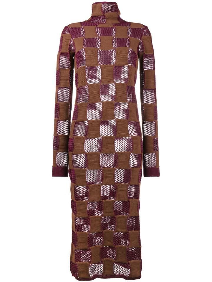 Marni Checked Knitted Midi Dress - Red