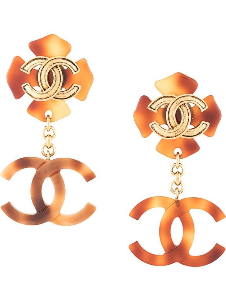 Chanel Pre-owned Cc Logo Earrings - Brown