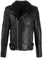 Balmain Shearling Lined Leather Jacket - Black