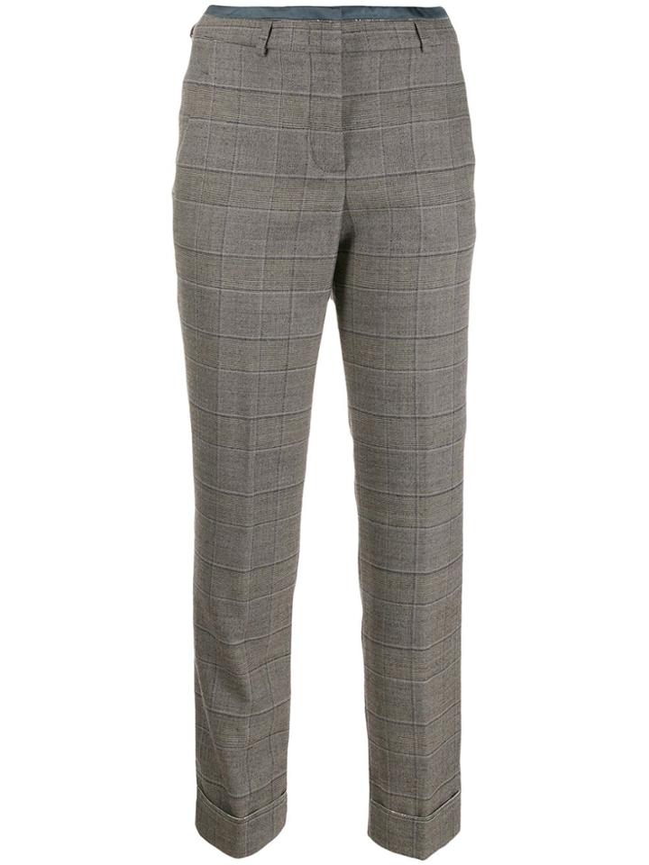 Peserico Plaid High Waisted Trousers - Brown