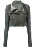 Rick Owens Concealed Zip Biker Jacket, Women's, Size: 42, Green, Silk/cotton/lamb Skin/virgin Wool