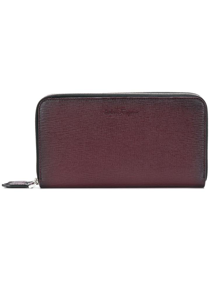 Salvatore Ferragamo Embossed Zip Around Wallet - Pink & Purple